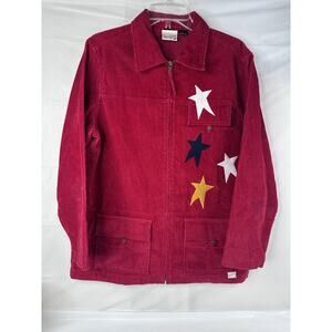Beverlys Red Medium Corduroy Country Folk Art Applique Zip Up Cottagecore Jacket